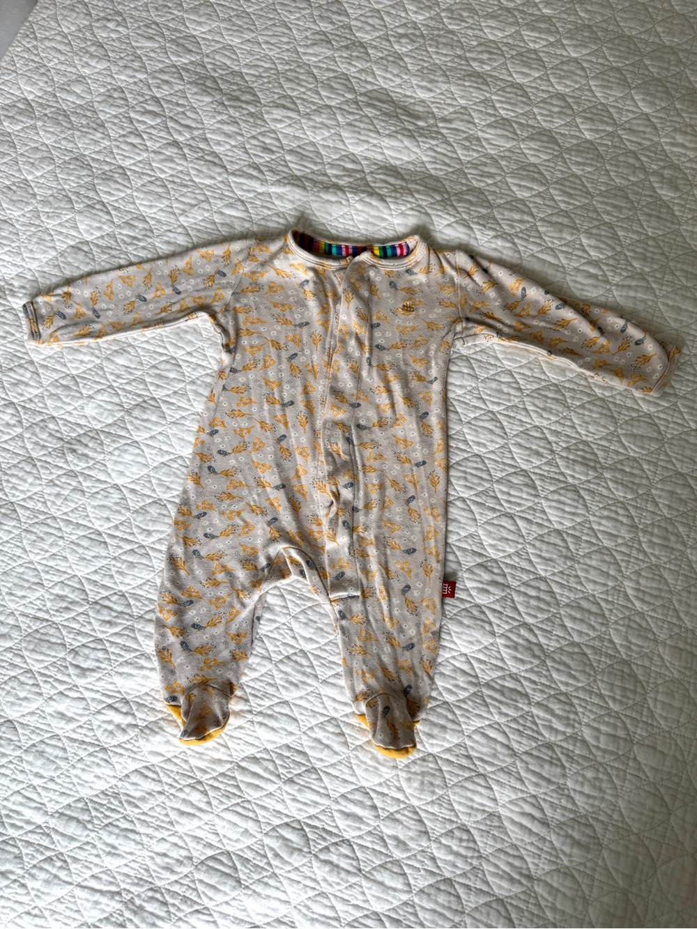 Magnetic Me Yellow & Beige Floral Footed Baby One-Piece Coverall Outfit/Pajamas